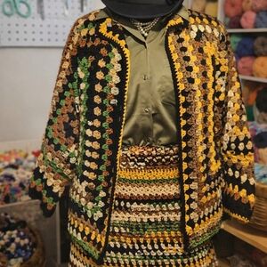 Colorful Crochet Cardigan and Skirt Set